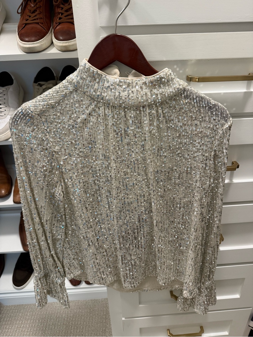 1. State Silver Sequin Mock-Neck Pullover